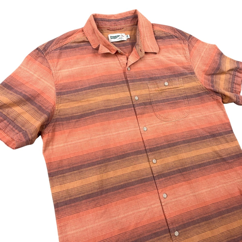 Wellen Button Down Shirt Mens Large Orange Striped Short Sleeve Cotton Hemp